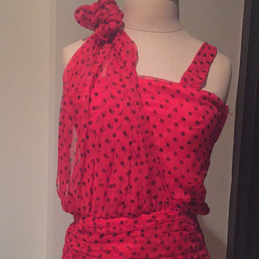 🌹 Silk Red Polka Dot Albert Nipon Evening Dress Pre Owned - Picture 6 of 12
